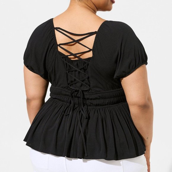 ❤️NWT VINTAGE TORRID TOP - WASHABLE CRINKLE GAUZE - PEPLUM CORSET BACK PLUS SIZE - Picture 2 of 14